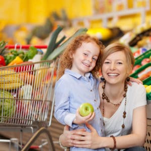 Mom and daughter at grocery store